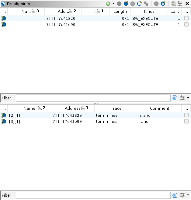 Populated breakpoints window