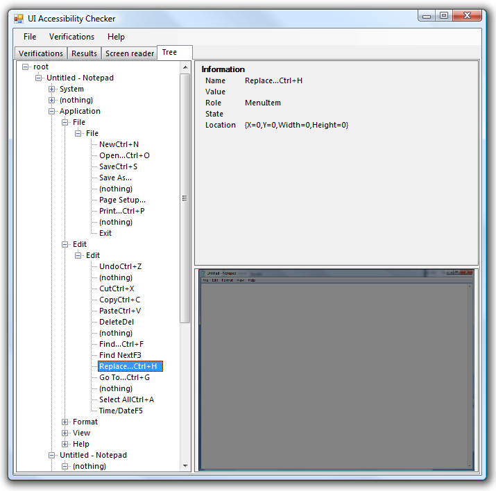 Description: Description: Description: Description: The AccChecker Tree tab.